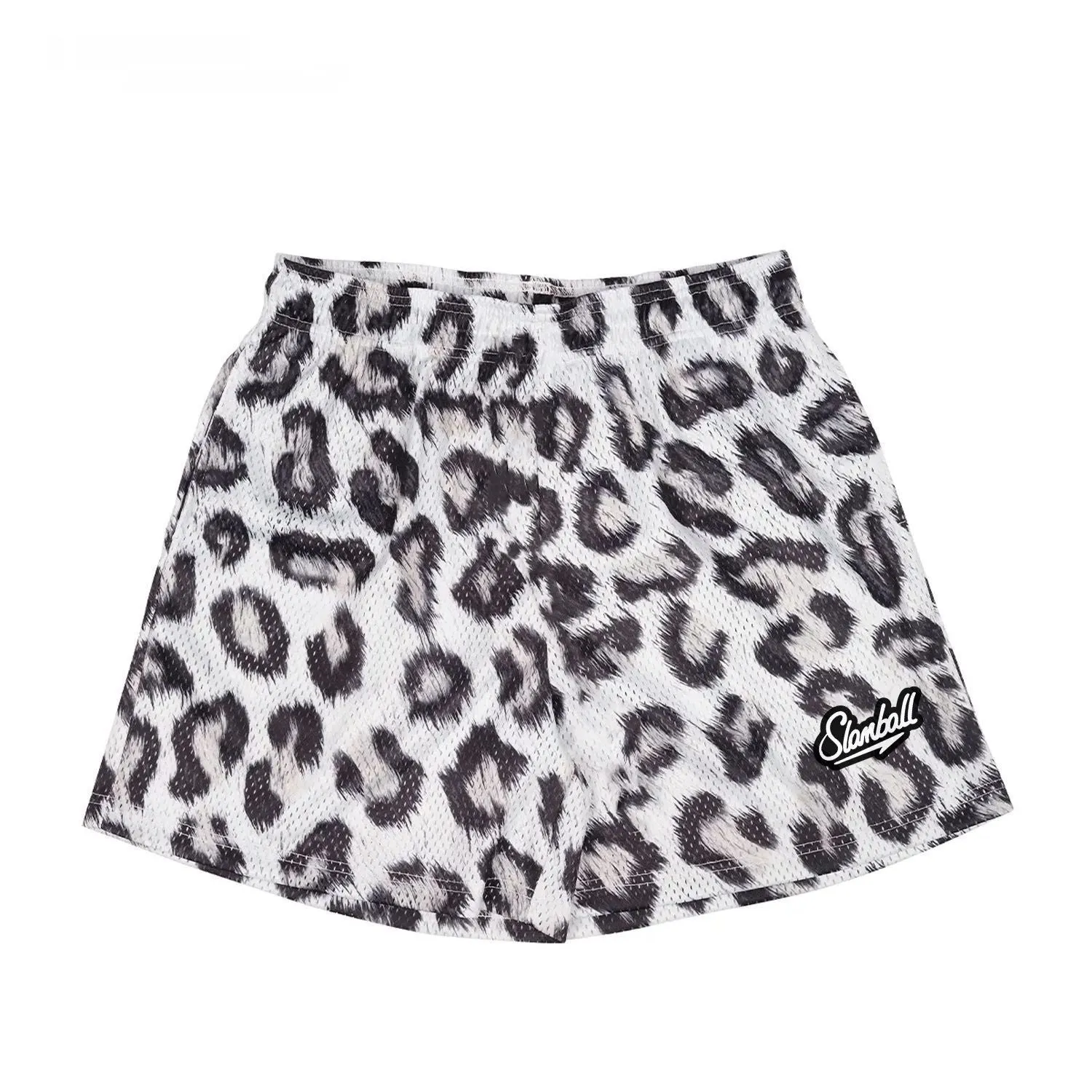 Men's leopard print fitness training shorts made from quick-drying polyester fabric