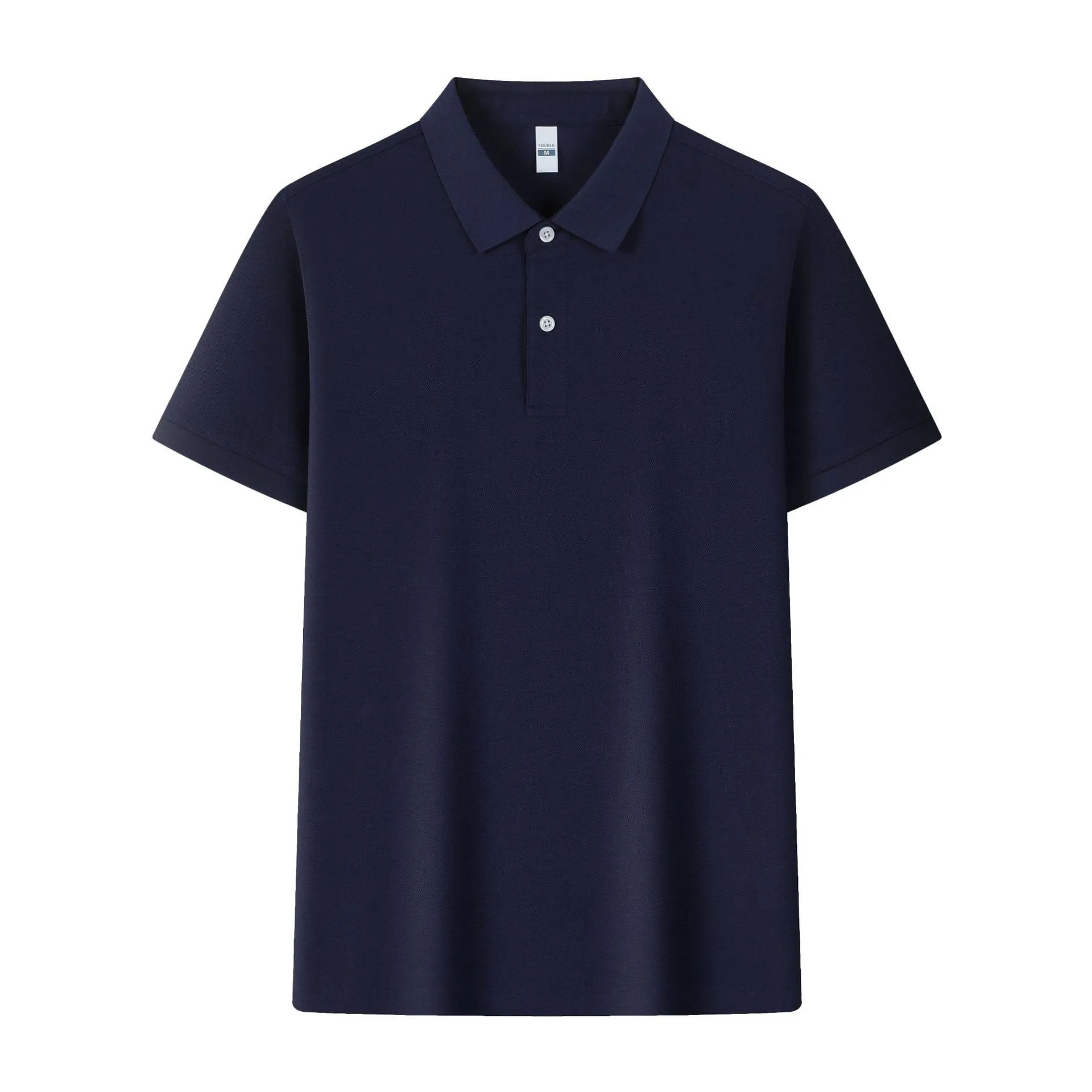 Men's light blue cotton ice silk polo shirt with an asymmetric lapel and short sleeves.