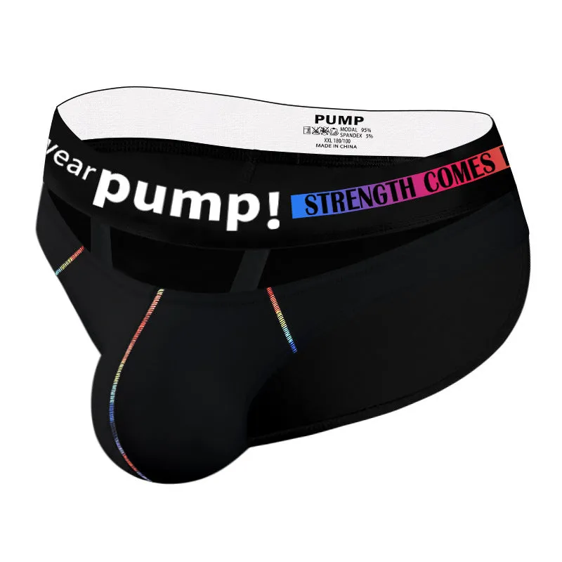 Men's solid-colour modal briefs on a white background, showing low-waist design in black and white.