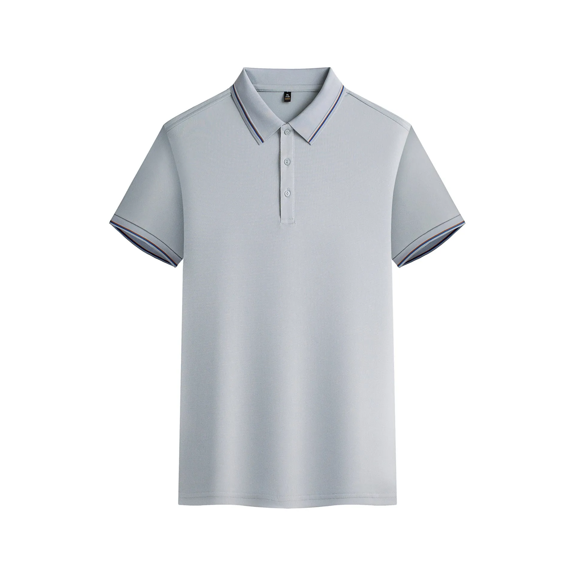 Men's navy blue short-sleeved polo shirt made from quick-dry polyester fabric for summer.