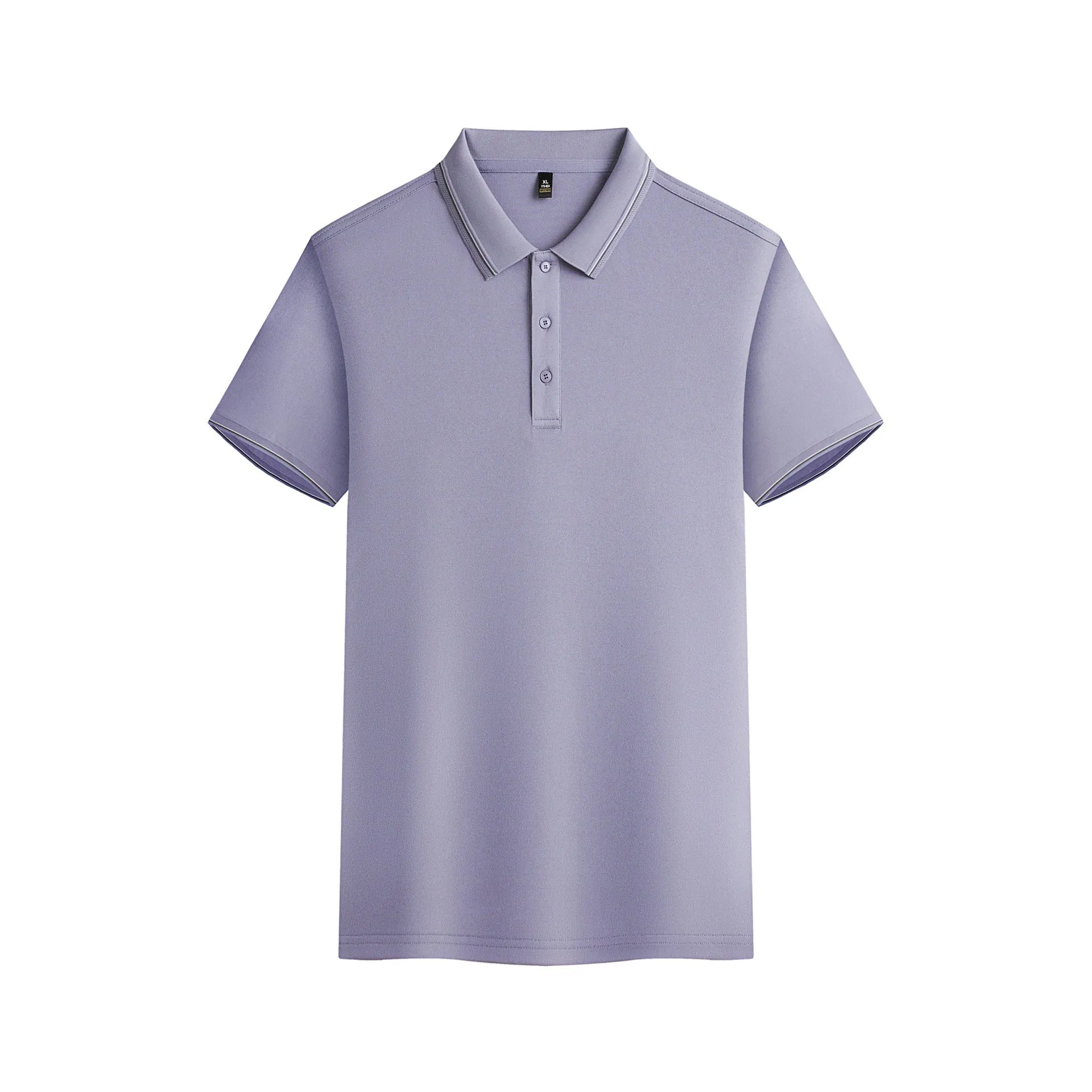Men's navy blue short-sleeved polo shirt made from quick-dry polyester fabric for summer.