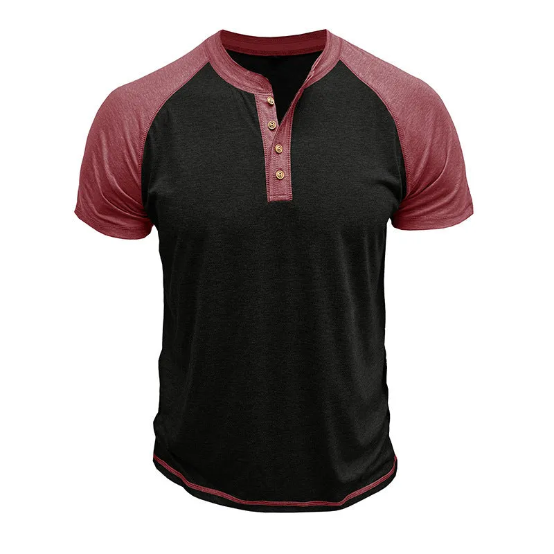 Men's short sleeve pullover in a two-tone colour block design with raglan sleeves.