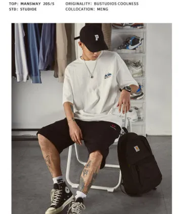 Men's black loose fit short-sleeved t-shirt on a hanger