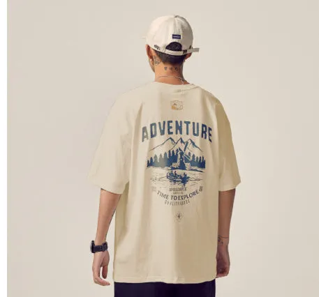 Men's black loose fit short-sleeved t-shirt on a hanger