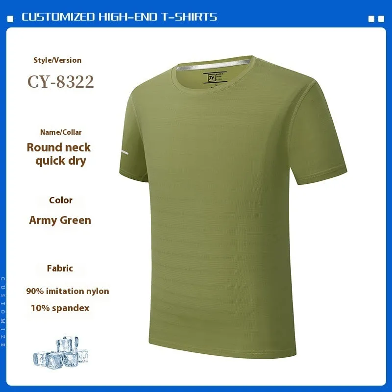 Man wearing a solid colour short sleeve work T-shirt with waterproof and oil-proof properties.