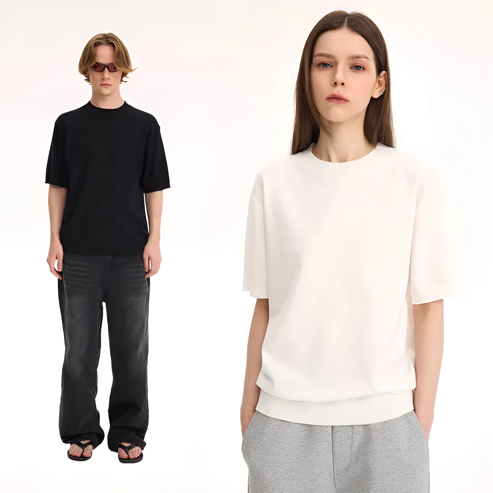 Fanio short-sleeved velvet T-shirt in black, milky white, or grey colour, showing front design and fabric texture.