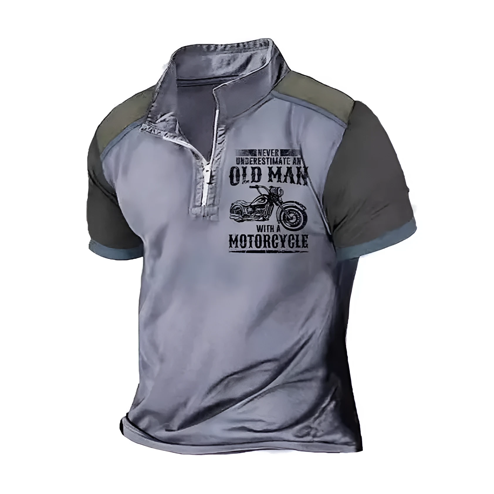 Men's casual polo shirt with lapel collar and black letter digital printing on chest.