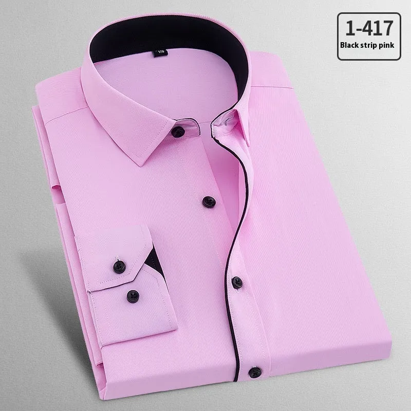 Men's white flax linen long sleeve business shirt showing Pink Diagonal and Red Plain colour options