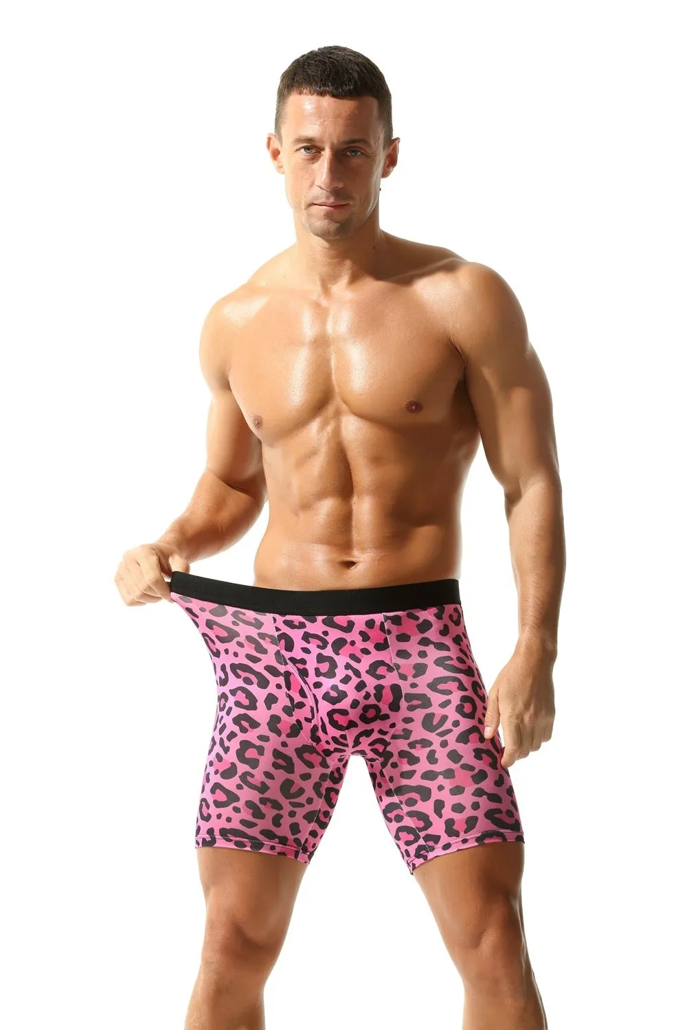 Men's wild leopard pattern printed underwear in quick-drying polyester with low-rise waistband