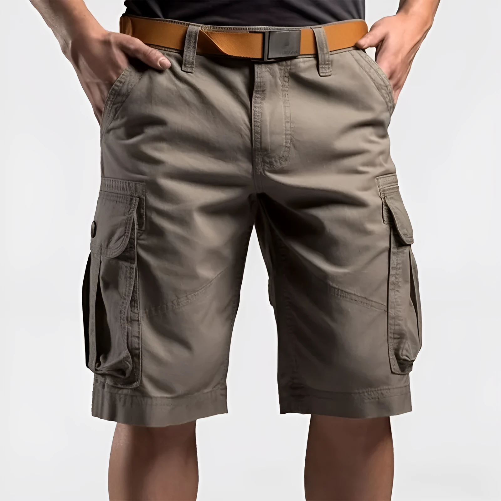 Man wearing loose-fit casual shorts with a 3D digital printed design on the leg.