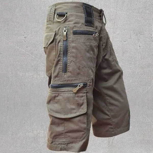 Man wearing loose-fit casual shorts with a 3D digital printed design on the leg.