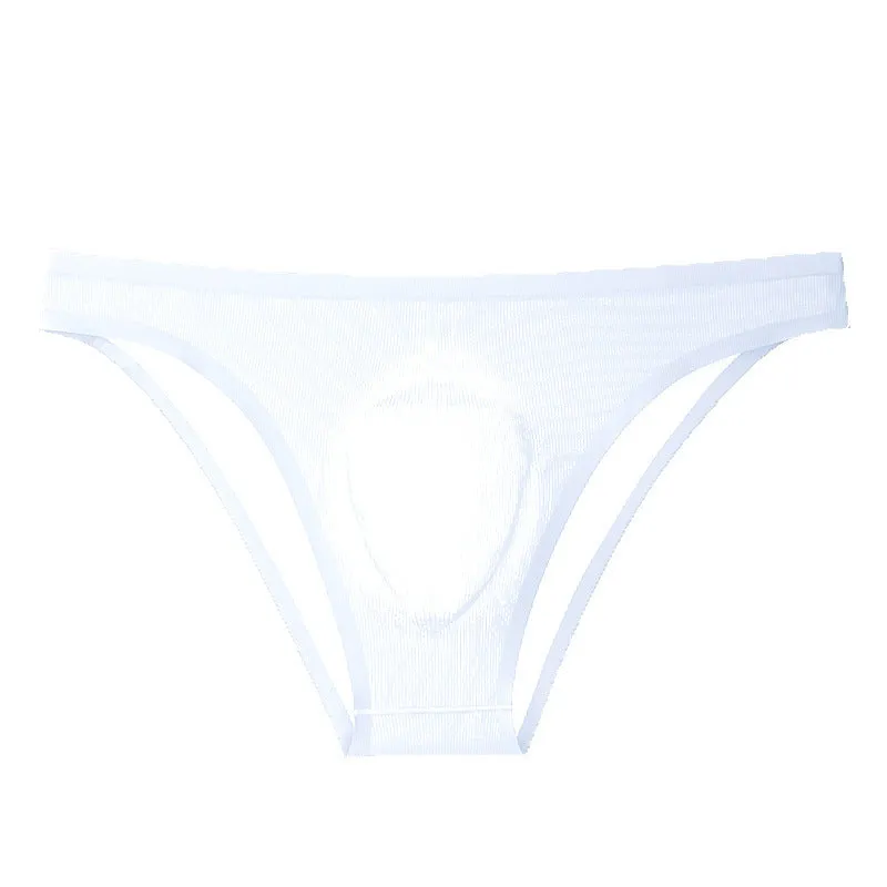 A pair of seamless ultra-thin ice silk women's briefs in a solid colour, laid flat to show the low-waist design.