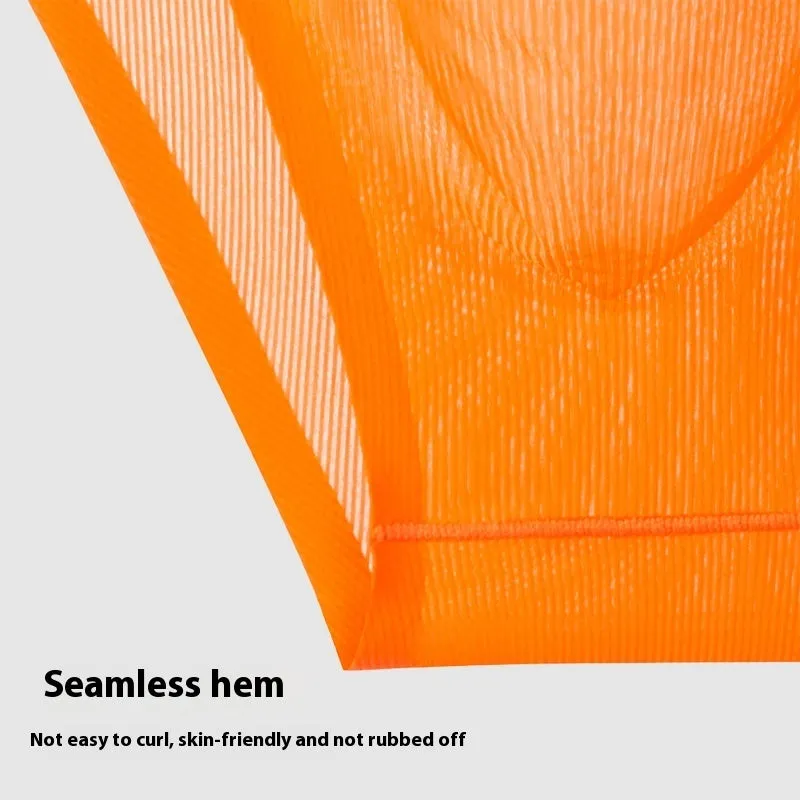 A pair of seamless ultra-thin ice silk women's briefs in a solid colour, laid flat to show the low-waist design.