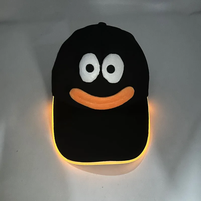 LED illuminated baseball cap for Halloween with pumpkin smile yellow light pattern