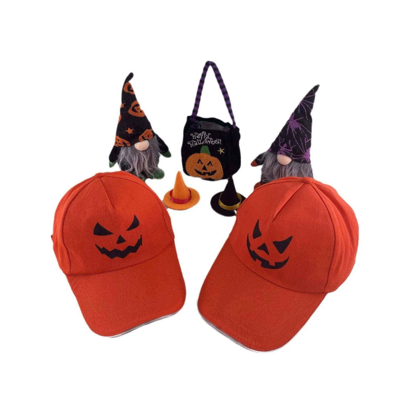 LED illuminated baseball cap for Halloween with pumpkin smile yellow light pattern