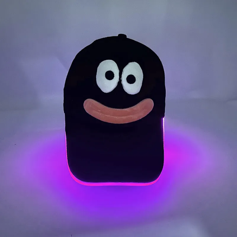 LED illuminated baseball cap for Halloween with pumpkin smile yellow light pattern