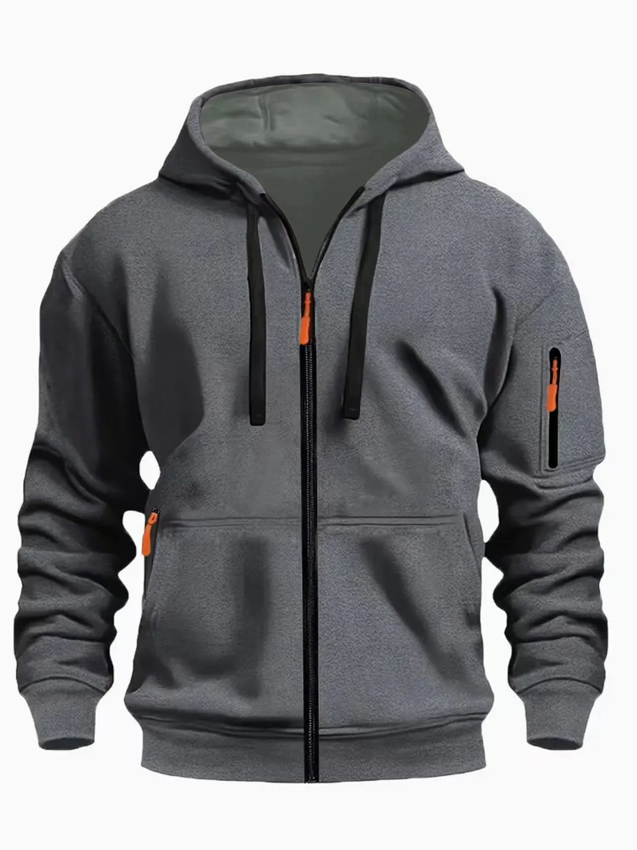Men's zip-up hooded cardigan coat in Army Green colour with wool lining.