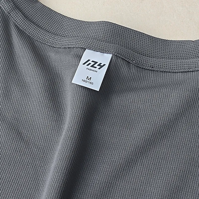 Men's dark grey heavy waffle texture short sleeve t-shirt on a hanger