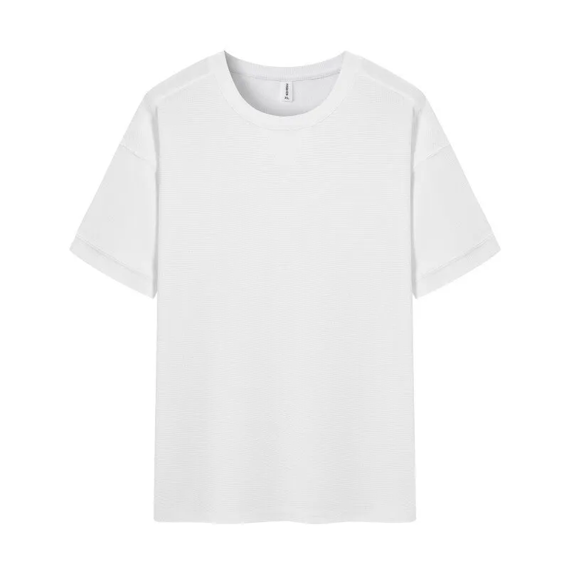Men's dark grey heavy waffle texture short sleeve t-shirt on a hanger