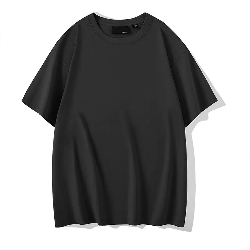 Loose fit men's cotton t-shirt with round neck and drop-shoulder sleeves in solid colour