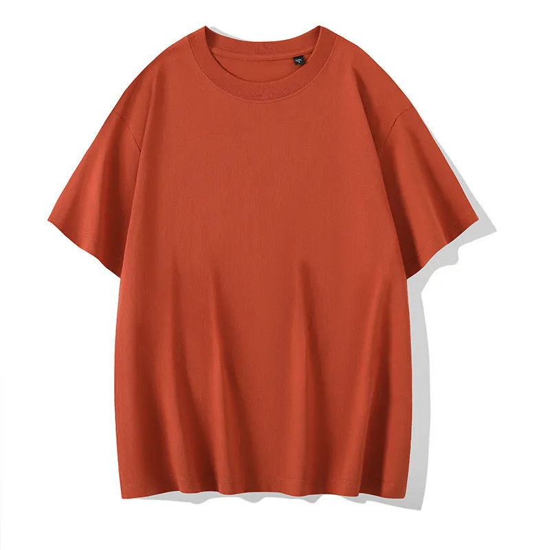 Loose fit men's cotton t-shirt with round neck and drop-shoulder sleeves in solid colour