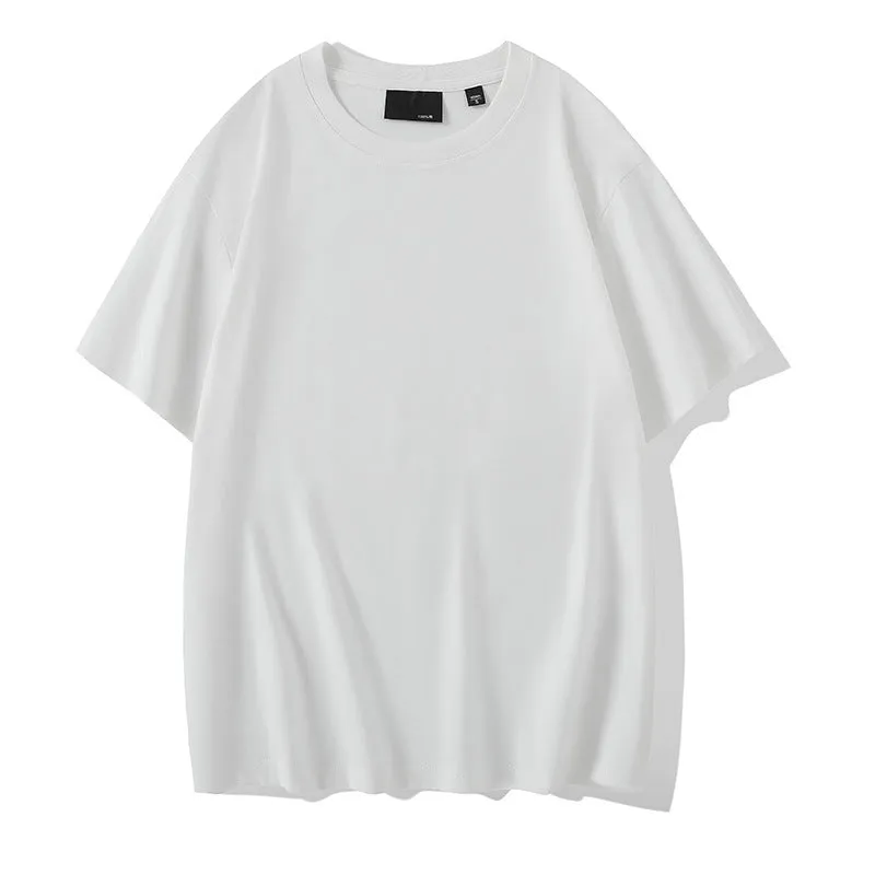 Loose fit men's cotton t-shirt with round neck and drop-shoulder sleeves in solid colour