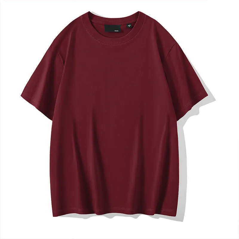Loose fit men's cotton t-shirt with round neck and drop-shoulder sleeves in solid colour