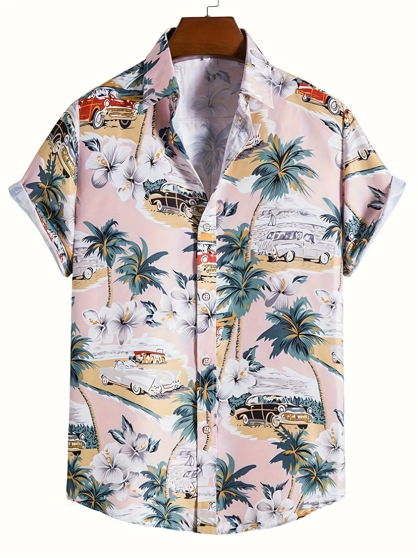 Men's 3D printed floral pattern short sleeve shirt in loose cardigan style with elastic polyester fabric