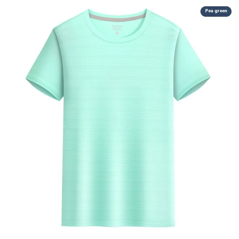 Crystal Silk round neck T-shirt in solid colour with quick-drying spandex fabric for leisure wear