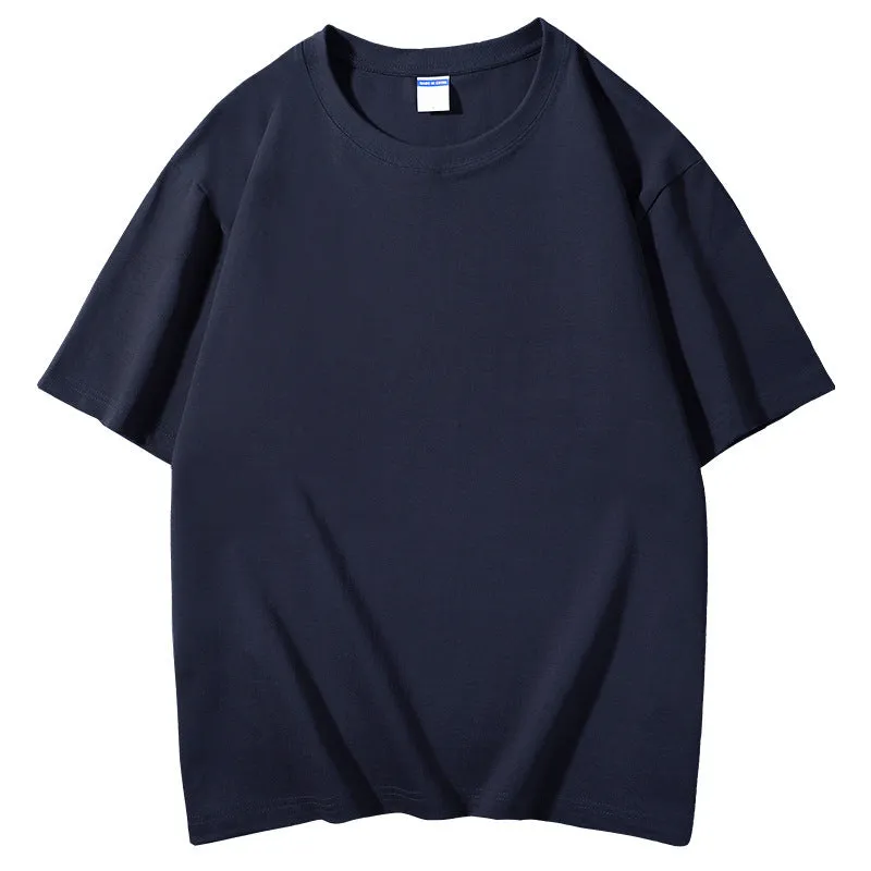 Men's loose fit round neck cotton T-shirt in various colours including apricot, black, and jungle green.