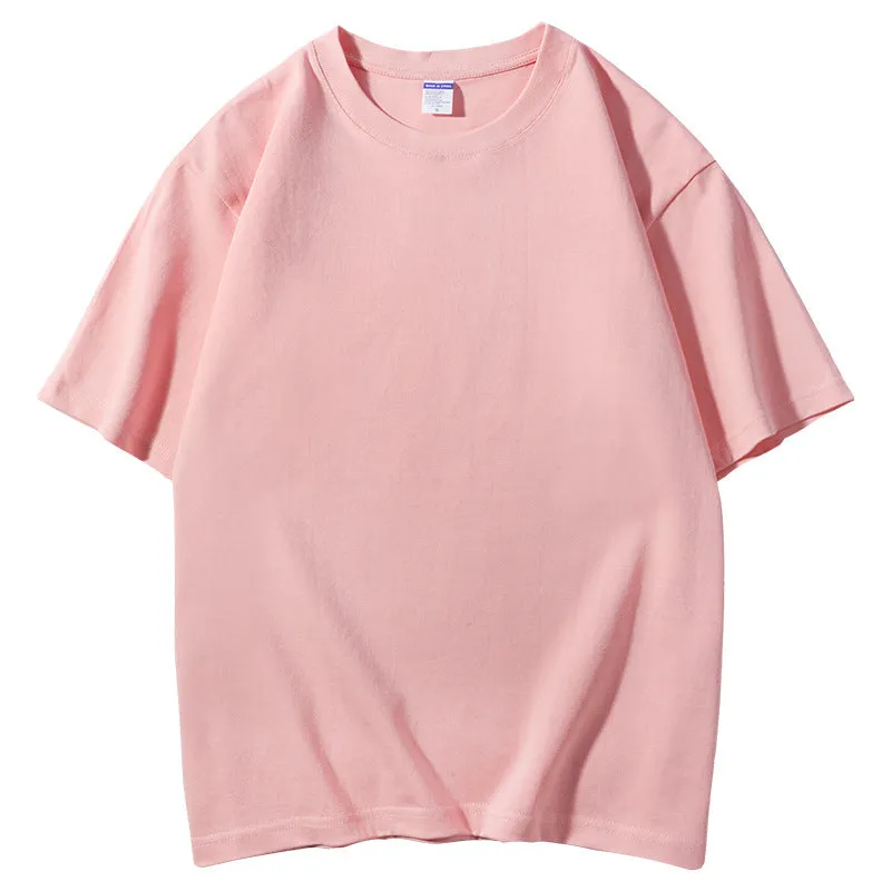 Men's loose fit round neck cotton T-shirt in various colours including apricot, black, and jungle green.
