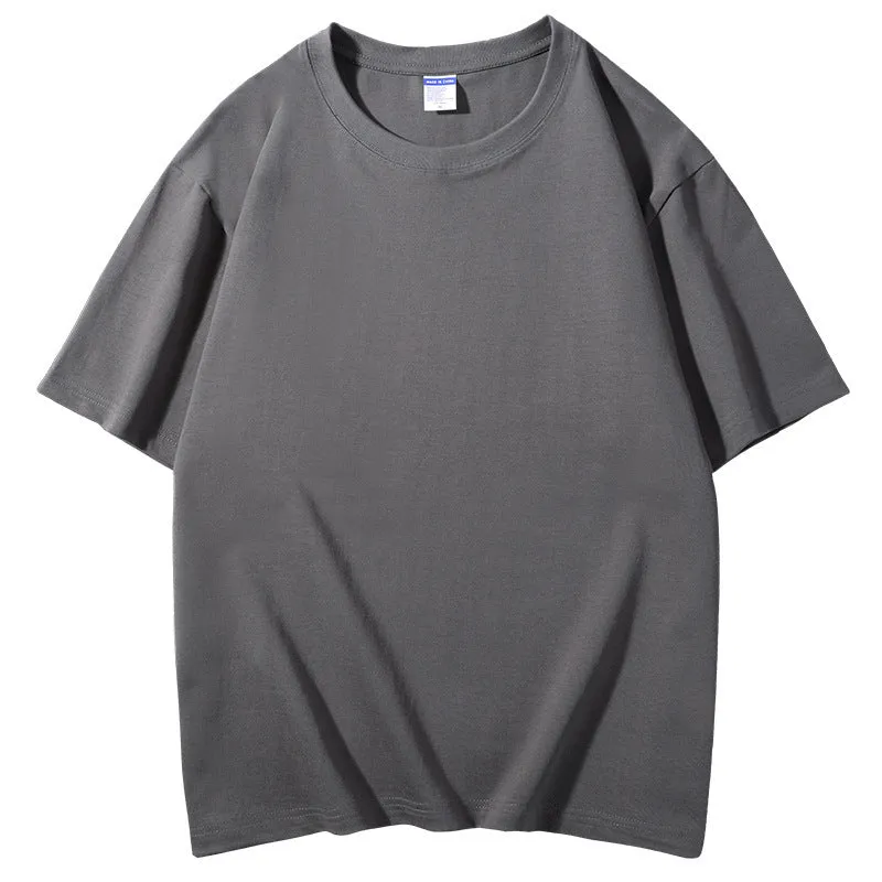 Men's loose fit round neck cotton T-shirt in various colours including apricot, black, and jungle green.