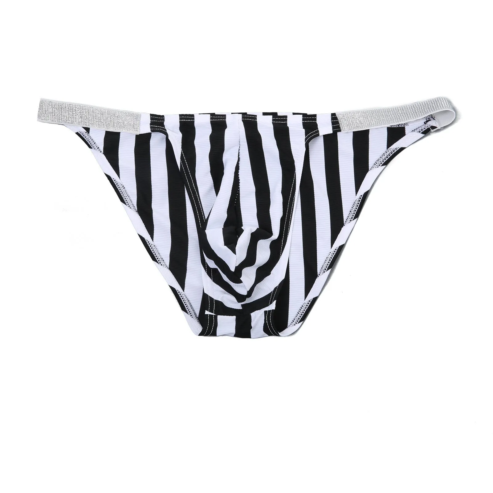 Men's zebra striped briefs with U pouch support in shiny nylon fabric
