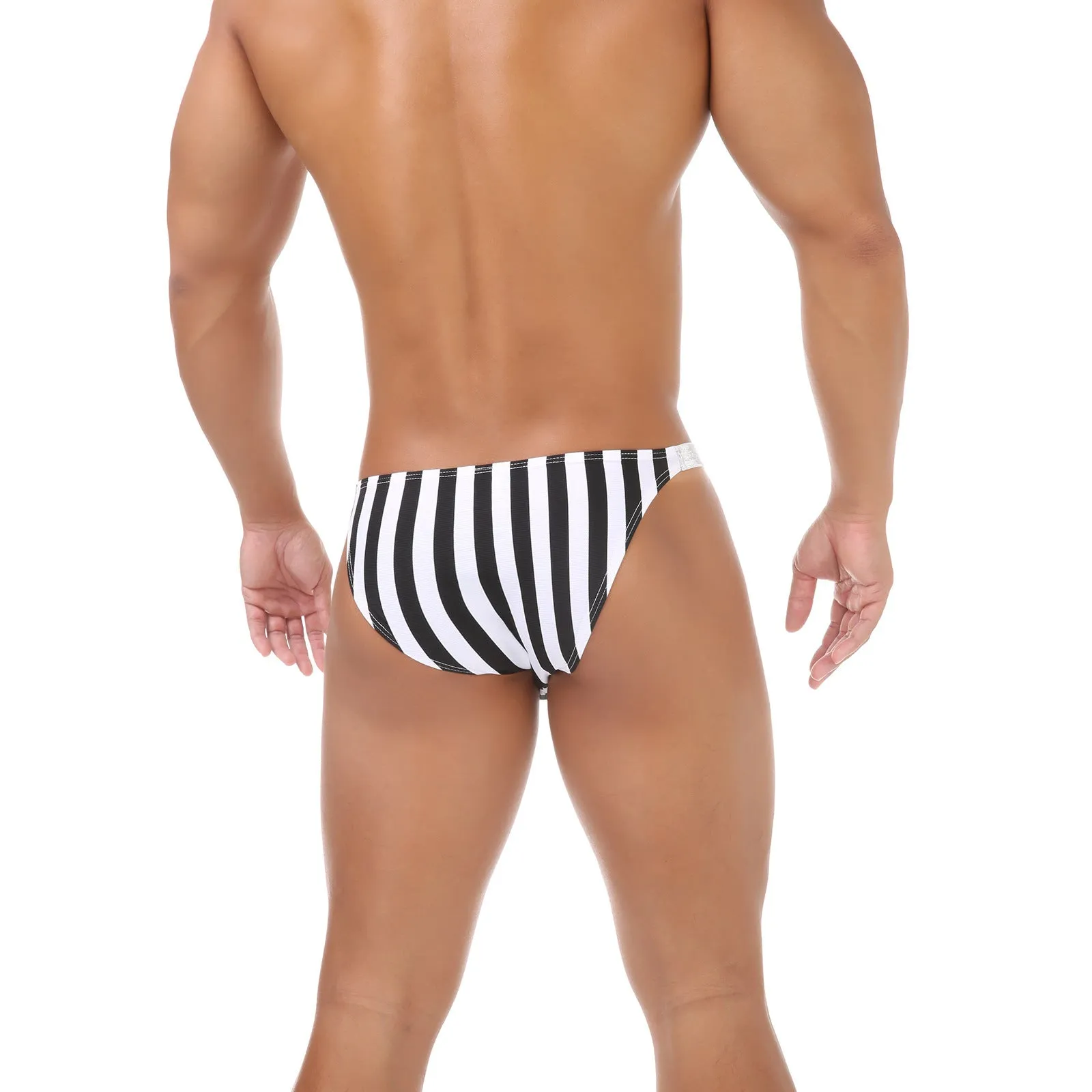 Men's zebra striped briefs with U pouch support in shiny nylon fabric