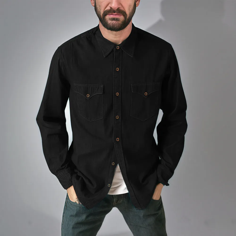 Men's cotton denim cardigan coat jacket in khaki, shown in a regular fit.