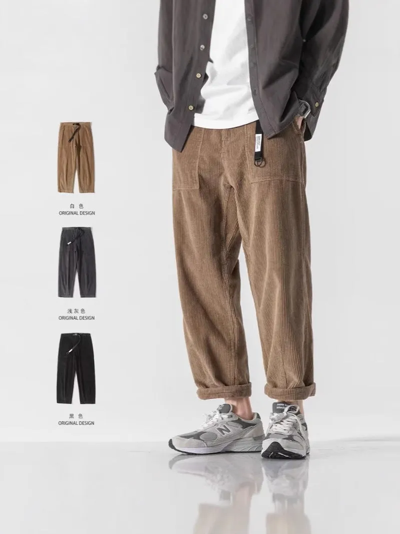 Men's loose straight tapered pants in dark grey with wide leg sports design