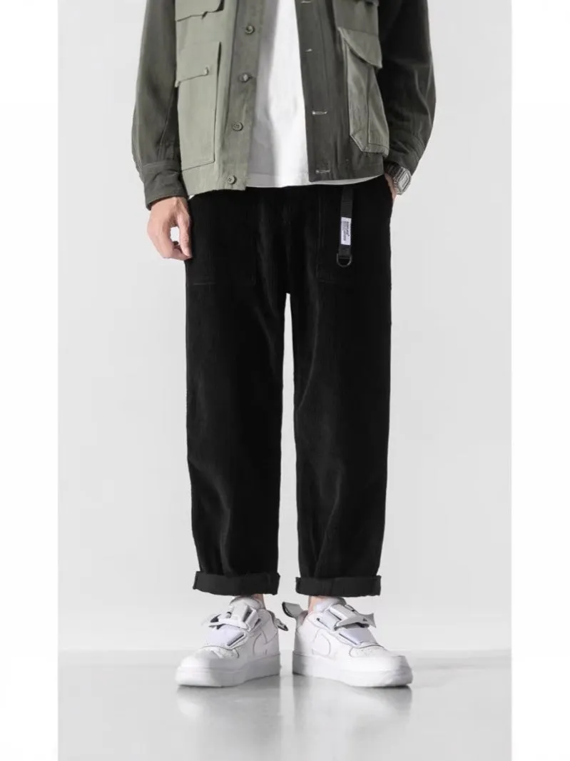 Men's loose straight tapered pants in dark grey with wide leg sports design