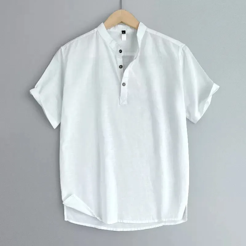 Men's lightweight linen blend t-shirt in solid colour with short sleeves for summer wear