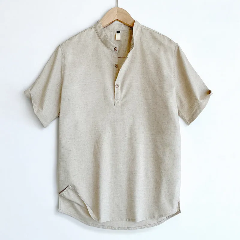 Men's lightweight linen blend t-shirt in solid colour with short sleeves for summer wear