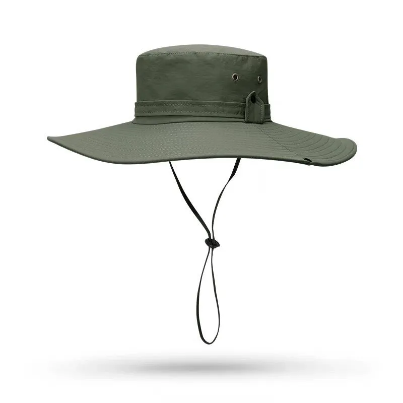 Men's cotton linen fisherman sun hat with flat crown and flame embroidery in summer colours