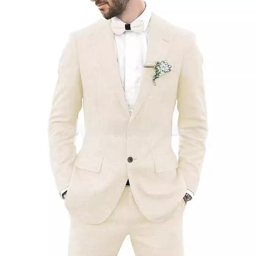 Men's slim fit hemp blend suit jacket and trousers in dark blue colour