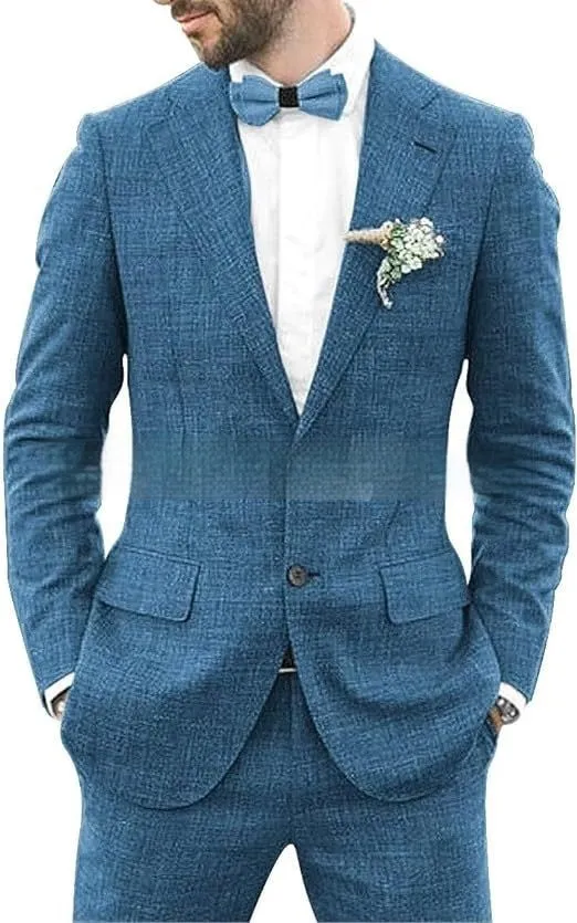 Men's slim fit hemp blend suit jacket and trousers in dark blue colour
