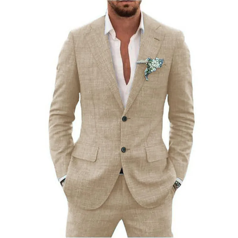 Men's slim fit hemp blend suit jacket and trousers in dark blue colour