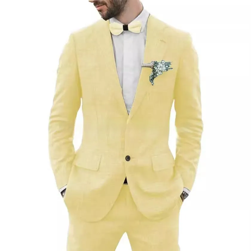 Men's slim fit hemp blend suit jacket and trousers in dark blue colour