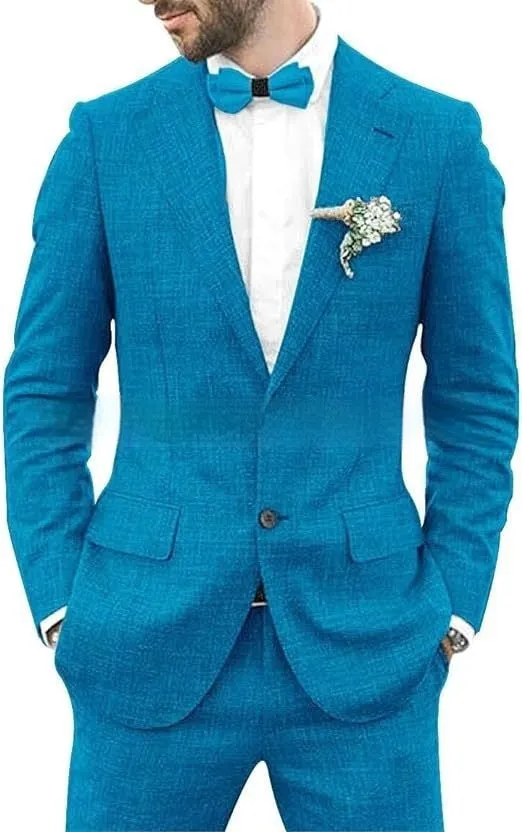 Men's slim fit hemp blend suit jacket and trousers in dark blue colour