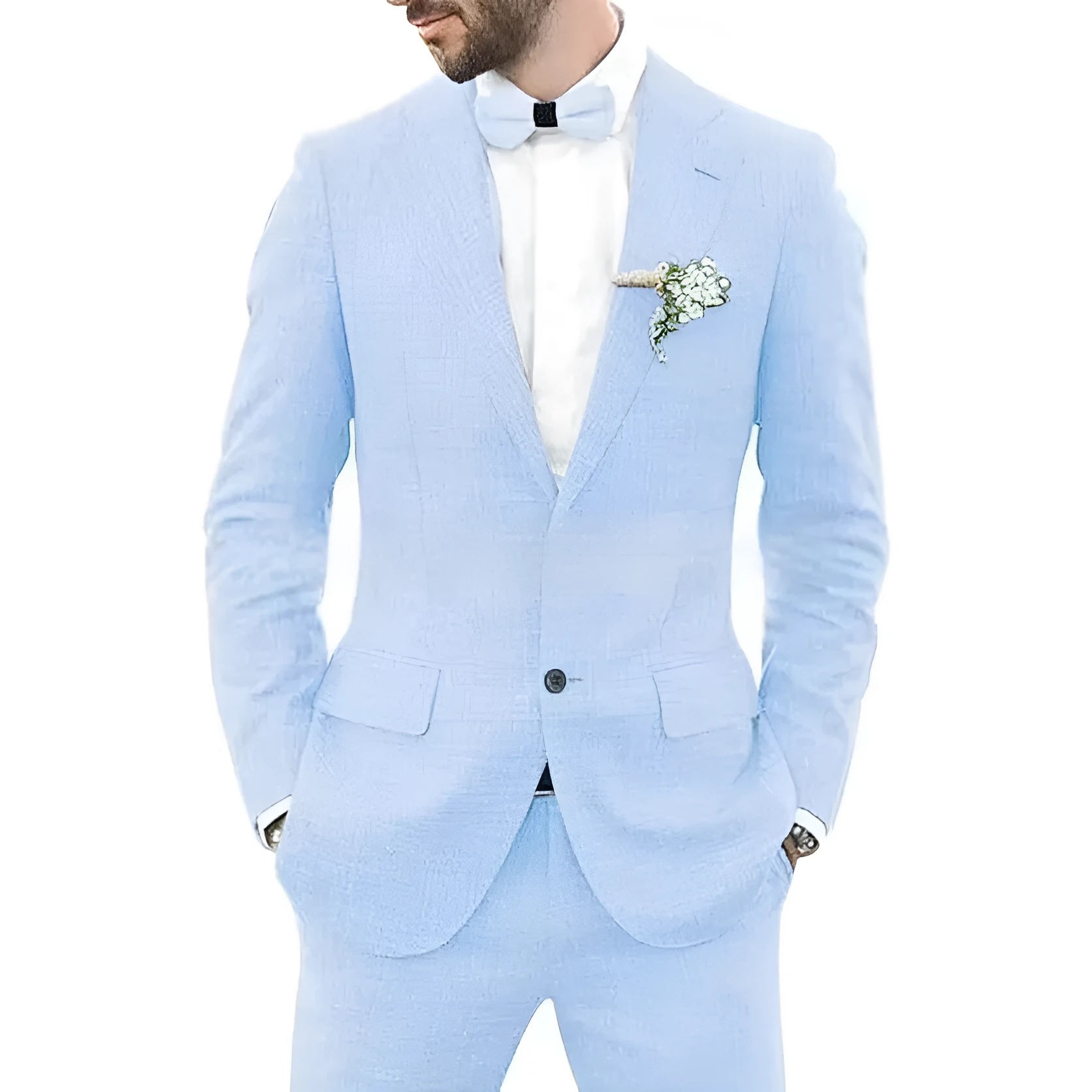 Men's slim fit hemp blend suit jacket and trousers in dark blue colour