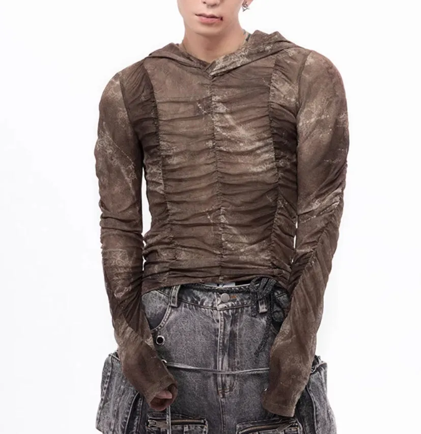 Boys' lightweight ice silk bottoming shirt with printing and pleating details in polyester fabric