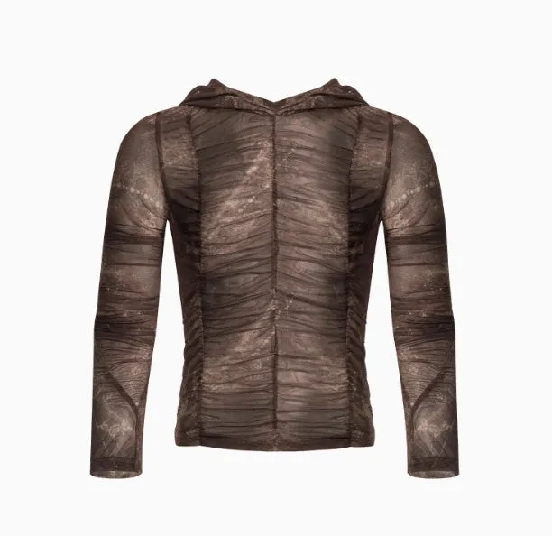 Boys' lightweight ice silk bottoming shirt with printing and pleating details in polyester fabric