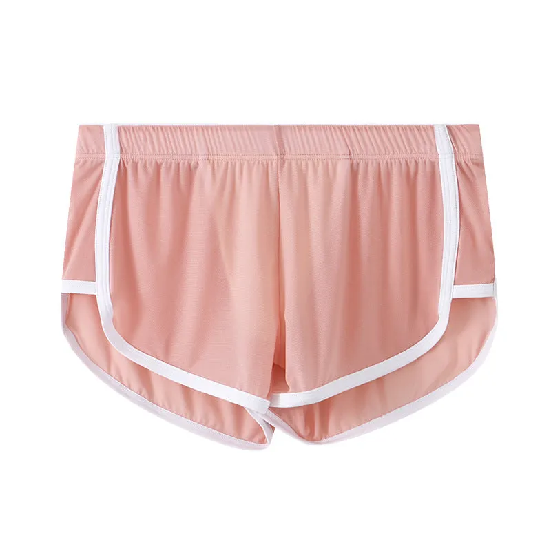Men's ice silk mesh boxer shorts in various colours on a white background.
