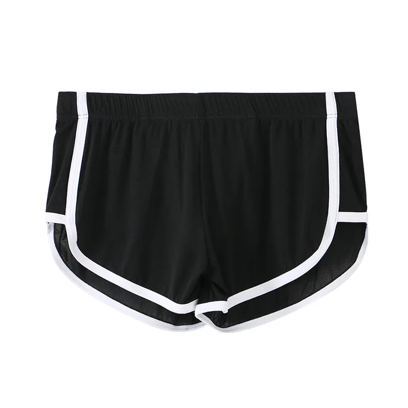 Men's ice silk mesh boxer shorts in various colours on a white background.